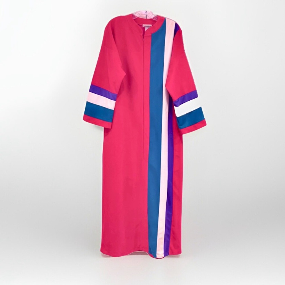 Vintage Appel Velour Zip Robe Women Medium Pink White Teal Purple Nightgown